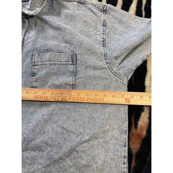 Boohoo Blue Washed Women’s Pearl Snap Denim Shirt Size 14 27pit2pit - Picture 5 of 6